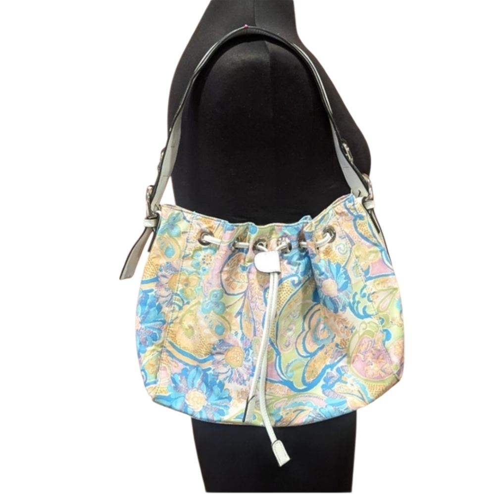 Vintage Y2K Floral Pastel Shoulder Bag Drawstring Hobo Girlie 2000s Talbots